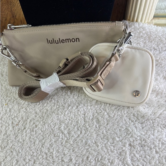 lululemon Dual Pouch Sling Crossbody Bag Set Sheer Oak/light Ivory/Lava Cake NWT - Picture 1 of 13